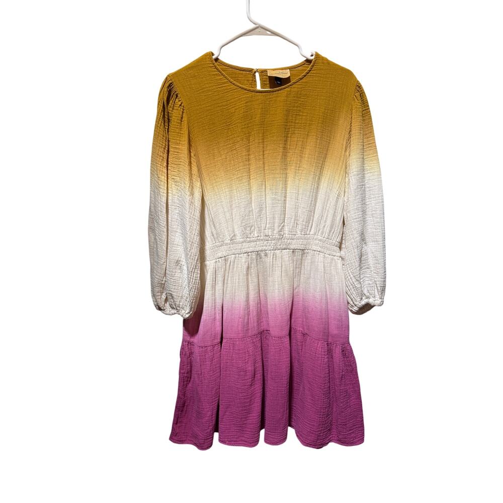Universal Thread Gauze Tri-Colored Long Sleeve Tiered Dress Size L